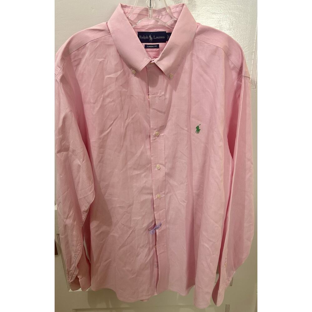 Ralph Lauren 60% Linen Cotton Shirt Pink Button Classic Polo Logo XL Pony L/S